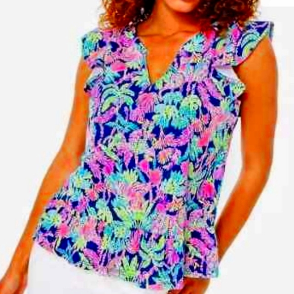 LILLY PULITZER TOP PEPLUM SHIRT BLOUSE EXCELLENT CONDITION - Picture 1 of 12